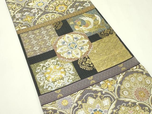 平和屋着物●六通柄袋帯　唐織　色紙鳳凰花文　金糸　正絹　逸品　未使用　CABN8678rv