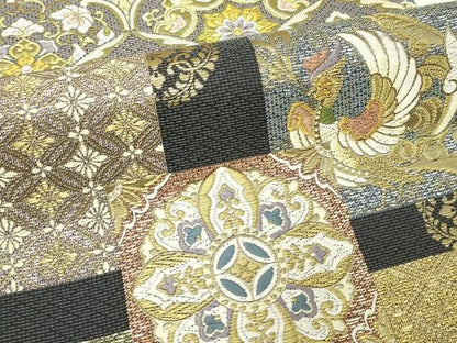 平和屋着物●六通柄袋帯　唐織　色紙鳳凰花文　金糸　正絹　逸品　未使用　CABN8678rv