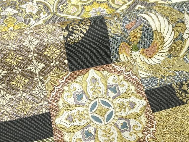 平和屋着物●六通柄袋帯　唐織　色紙鳳凰花文　金糸　正絹　逸品　未使用　CABN8678rv