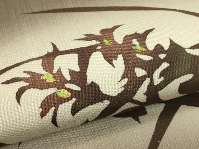 平和屋着物●太鼓柄袋帯　小千谷紬　cire　蝋染め　草花文　金彩　織田工房　証紙付き　正絹　逸品　CABN8679rv