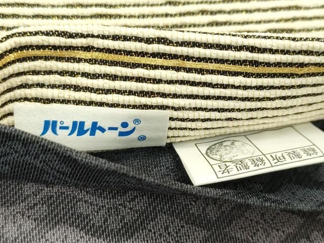 平和屋着物●両面　太鼓柄袋帯　紙布　手描き　梟　金糸　正絹　逸品　未使用　CABN8684rv