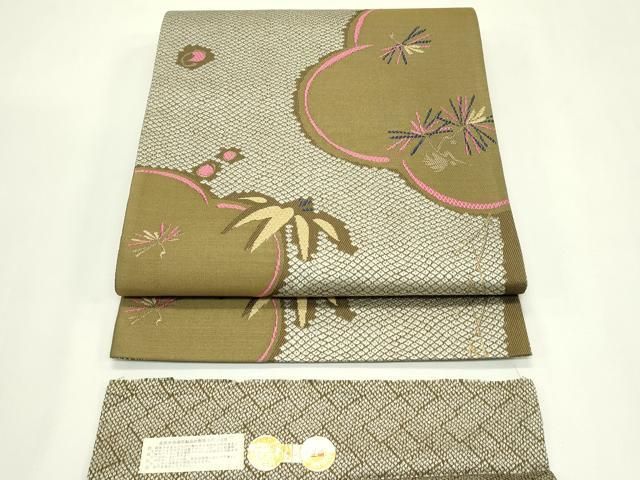 平和屋着物●西陣　六通柄袋帯　唐織　松竹梅　金糸　証紙付き　正絹　逸品　未使用　CABN8685rv