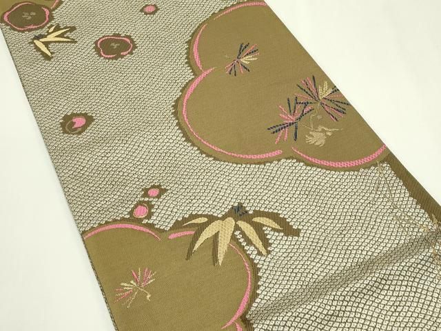 平和屋着物●西陣　六通柄袋帯　唐織　松竹梅　金糸　証紙付き　正絹　逸品　未使用　CABN8685rv