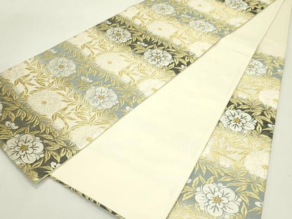 平和屋着物●六通柄袋帯　唐織　草花文　金糸　正絹　逸品　CABN8688rv