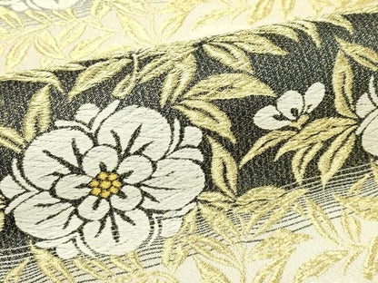 平和屋着物●六通柄袋帯　唐織　草花文　金糸　正絹　逸品　CABN8688rv