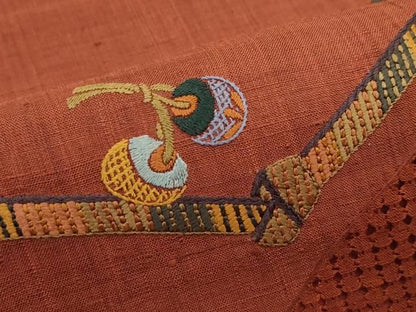 平和屋着物●太鼓柄袋帯　紬地　総刺繍　中国三大刺繍　スワトウ刺繍　玩具文　正絹　逸品　未使用　CABN8693rv