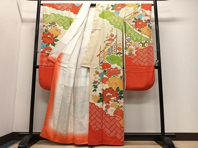 平和屋着物■豪華振袖　絞り　雲取り草花文　金彩　正絹　逸品　CABN9204ua