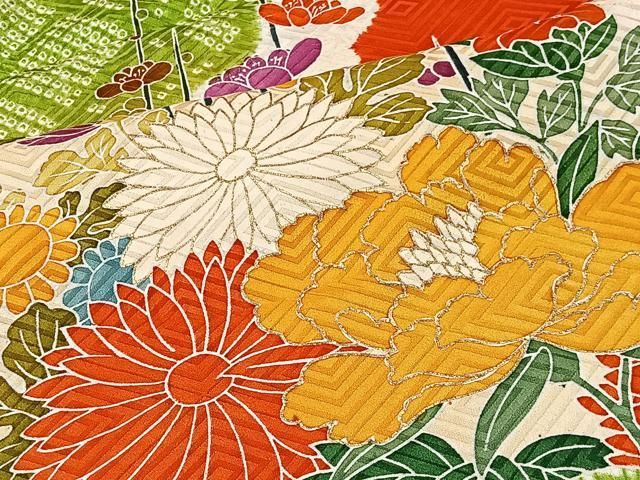 平和屋着物■豪華振袖　絞り　雲取り草花文　金彩　正絹　逸品　CABN9204ua