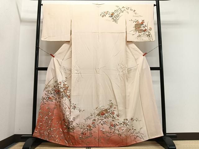 平和屋着物■訪問着　貝桶草花文　暈し染め　金彩　正絹　逸品　CABN9239ua