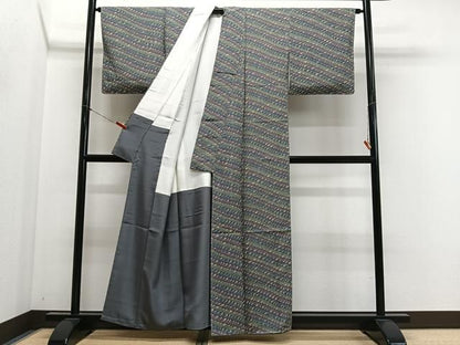 平和屋着物■上質な小紋　斜線文　正絹　逸品　未使用　CABN9243ua