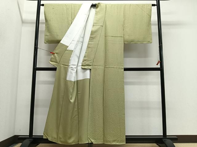 平和屋着物■上質な色無地　丸地紋　若菜色　正絹　逸品　CABN9253ua