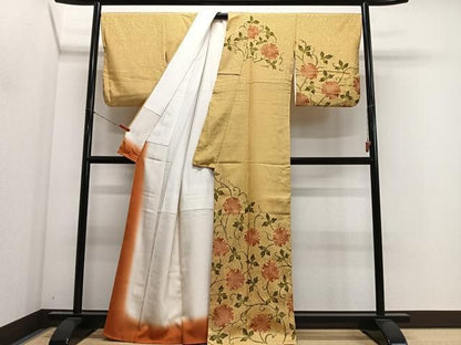 平和屋着物■訪問着　お召地　草花文　金彩　正絹　逸品　CABN9254ua