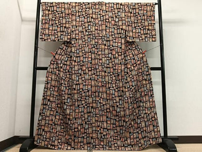 平和屋着物●上質な小紋　吉祥文　黒地　正絹　逸品　CABN9260ua