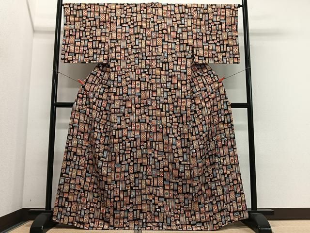 平和屋着物●上質な小紋　吉祥文　黒地　正絹　逸品　CABN9260ua