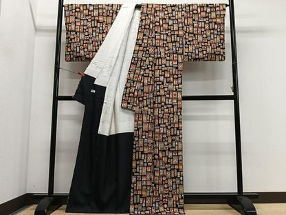 平和屋着物●上質な小紋　吉祥文　黒地　正絹　逸品　CABN9260ua