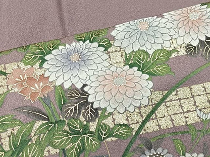 平和屋着物●訪問着　流水草花文　暈し染め　金彩　正絹　逸品　CABN9270ua