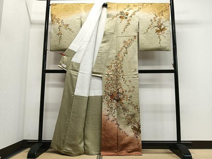平和屋着物●訪問着　草花文　暈し染め　金彩　やまと誂製　正絹　逸品　CABN9274ua