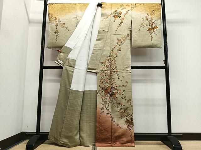 平和屋着物●訪問着　草花文　暈し染め　金彩　やまと誂製　正絹　逸品　CABN9274ua