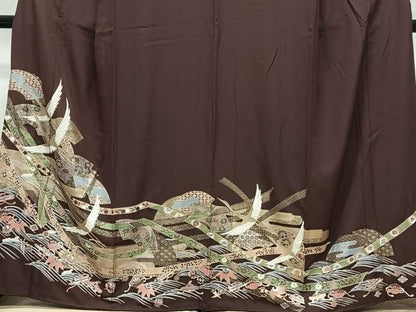 平和屋着物●豪華色留袖　地紙飛鶴文　金彩　正絹　逸品　CABN9357ua