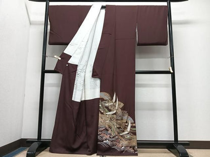 平和屋着物●豪華色留袖　地紙飛鶴文　金彩　正絹　逸品　CABN9357ua