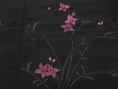 平和屋着物＃羽織　総刺繍　草花文　黒地　正絹　逸品　CABN9376ua