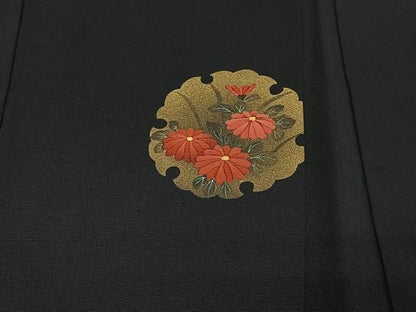 平和屋着物＃羽織　雪輪草花文　黒地　金銀彩　正絹　逸品　CABN9378ua