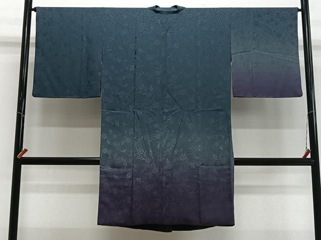 平和屋着物＃道中着　リバーシブル　花唐草地紋　暈し染め　ロング丈　正絹　逸品　CABN9391ua