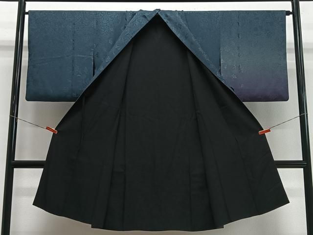 平和屋着物＃道中着　リバーシブル　花唐草地紋　暈し染め　ロング丈　正絹　逸品　CABN9391ua