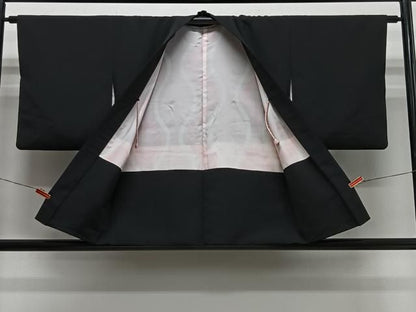 平和屋着物＃羽織　総刺繍　舞葉文　黒地　正絹　逸品　CABN9398ua