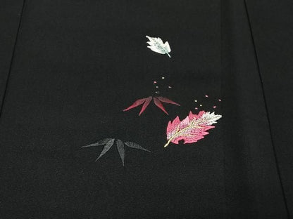 平和屋着物＃羽織　総刺繍　舞葉文　黒地　正絹　逸品　CABN9398ua