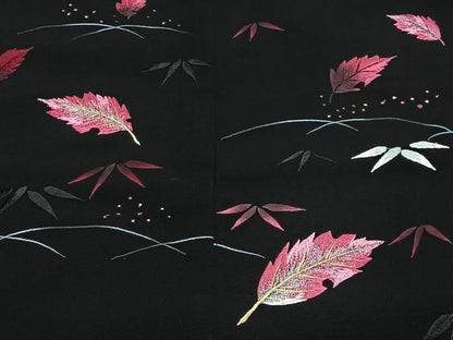 平和屋着物＃羽織　総刺繍　舞葉文　黒地　正絹　逸品　CABN9398ua
