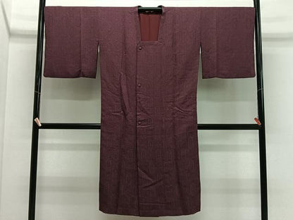 平和屋着物＃道行コート　立涌地紋　紫鳶色　ロング丈　正絹　逸品　CABN9410ua