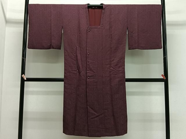 平和屋着物＃道行コート　立涌地紋　紫鳶色　ロング丈　正絹　逸品　CABN9410ua