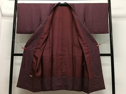 平和屋着物＃道行コート　立涌地紋　紫鳶色　ロング丈　正絹　逸品　CABN9410ua