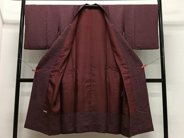 平和屋着物＃道行コート　立涌地紋　紫鳶色　ロング丈　正絹　逸品　CABN9410ua