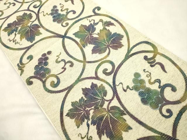 平和屋着物●六通柄袋帯　葡萄蔦の葉文　金糸　正絹　逸品　未使用　CABN9623dy