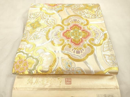 平和屋着物●西陣　加藤善織物謹製　六通柄袋帯　絲屋善剣　唐織　舞花文　金銀糸　証紙付き　正絹　逸品　CABN9625dy