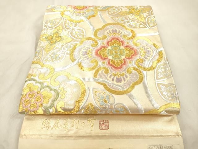平和屋着物●西陣　加藤善織物謹製　六通柄袋帯　絲屋善剣　唐織　舞花文　金銀糸　証紙付き　正絹　逸品　CABN9625dy
