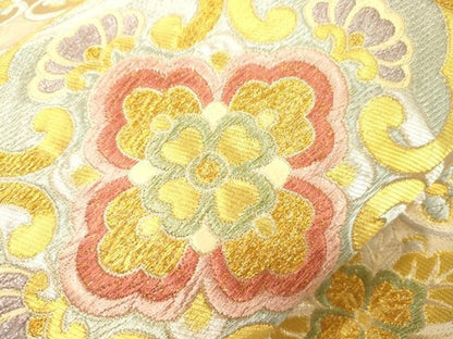 平和屋着物●西陣　加藤善織物謹製　六通柄袋帯　絲屋善剣　唐織　舞花文　金銀糸　証紙付き　正絹　逸品　CABN9625dy
