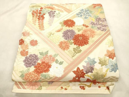 平和屋着物●六通柄袋帯　唐織　草花文　金糸　正絹　逸品　CABN9627dy