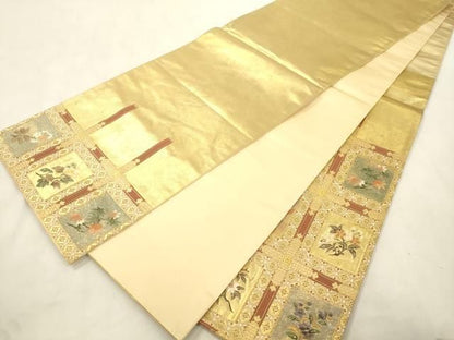 平和屋着物●太鼓柄袋帯　天井草花文　金糸　近鉄百貨店扱い　正絹　逸品　CABN9629dy