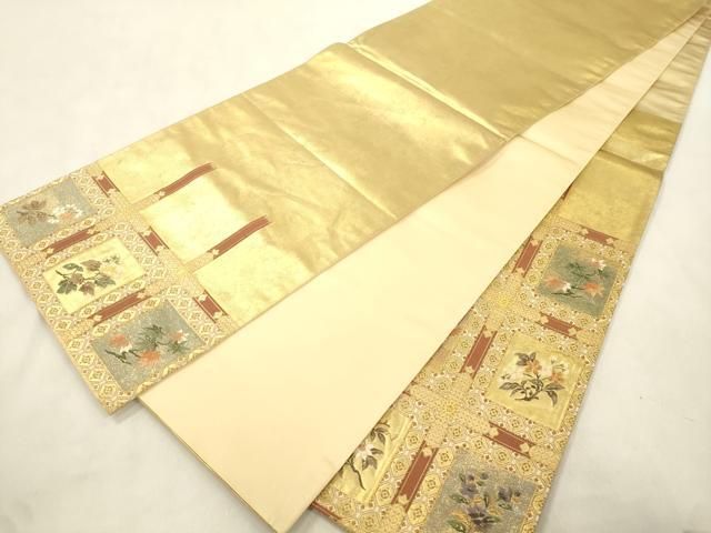平和屋着物●太鼓柄袋帯　天井草花文　金糸　近鉄百貨店扱い　正絹　逸品　CABN9629dy