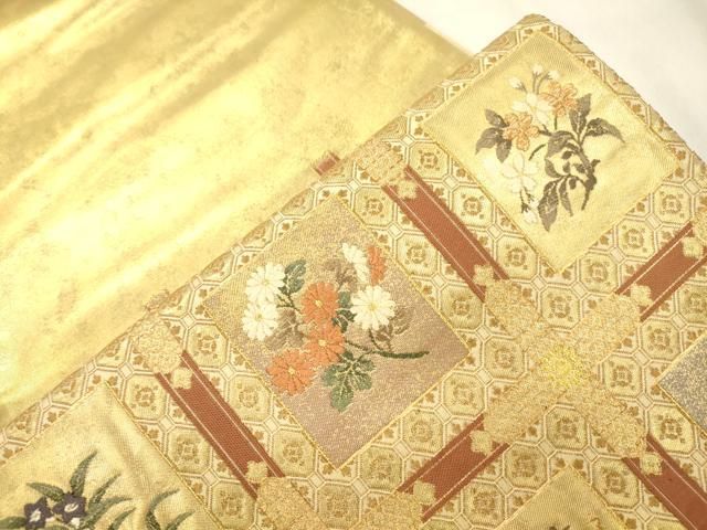 平和屋着物●太鼓柄袋帯　天井草花文　金糸　近鉄百貨店扱い　正絹　逸品　CABN9629dy
