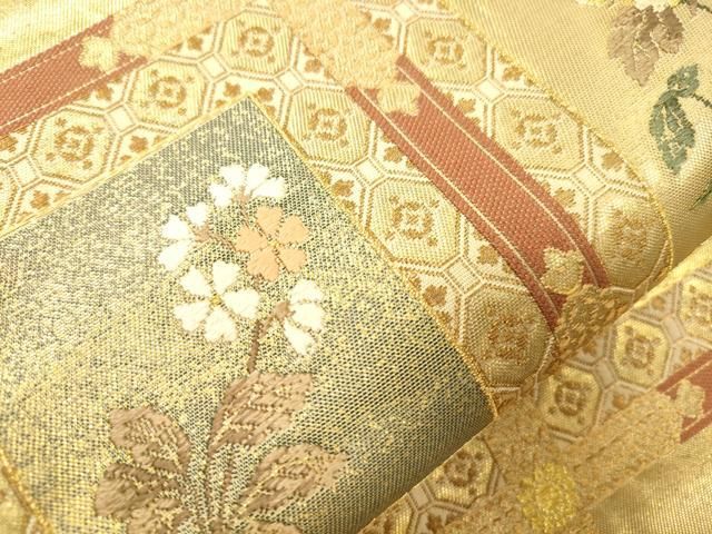 平和屋着物●太鼓柄袋帯　天井草花文　金糸　近鉄百貨店扱い　正絹　逸品　CABN9629dy
