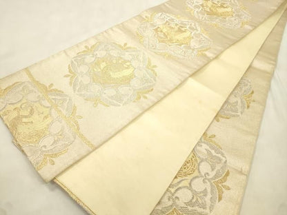 平和屋着物●六通柄袋帯　花鳥文　金銀糸　正絹　逸品　CABN9631dy