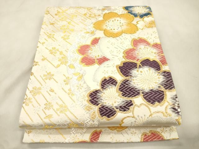 平和屋着物●両面　六通柄袋帯　唐織　雪輪舞桜文　金銀糸　正絹　逸品　CABN9638dy