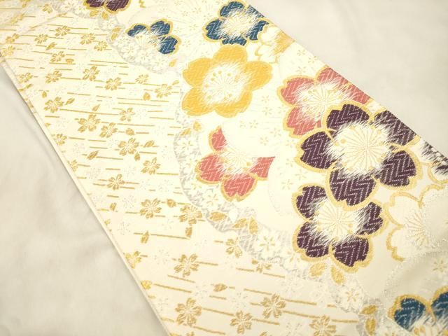 平和屋着物●両面　六通柄袋帯　唐織　雪輪舞桜文　金銀糸　正絹　逸品　CABN9638dy