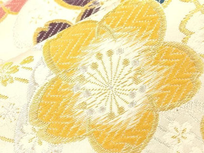 平和屋着物●両面　六通柄袋帯　唐織　雪輪舞桜文　金銀糸　正絹　逸品　CABN9638dy