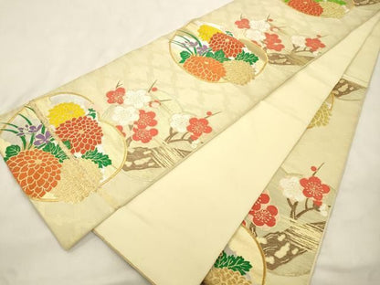 平和屋着物●西陣　川島織物　六通柄　本袋帯　唐織　草花文　金糸　正絹　逸品　CABN9640dy