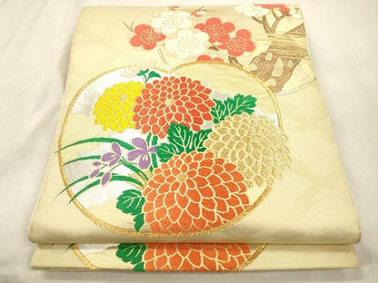 平和屋着物●西陣　川島織物　六通柄　本袋帯　唐織　草花文　金糸　正絹　逸品　CABN9640dy